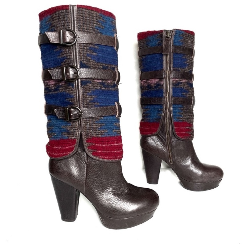 Southwest Leather Wool Sweater boots Vogue Win ‘em All 4.5” heel size 7.5